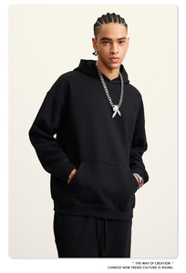 Sweat-shirt à capuche surdimensionné pour homme, broderie personnalisée, couleur unie, coton French Terry, décontracté, automne - Product Image 1