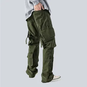 Custom Street Wear Many Pockets Denim Jeans Stretch Flexible Streetwear Green Men's Trousers Cargo Pants