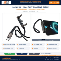 Cable USB C de 240W PD3.1 con Soporte Plegable para Teléfono, Carga Rápida, Soporte Multiángulo, Cable de Sincronización de Datos, Venta al Por Mayor
