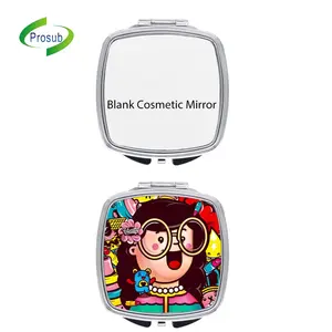 Prosub venta al por mayor Diy diseño sublimación en blanco maquillaje compacto espejo sublimación cuadrado redondo Metal cosmético espejo de bolsillo