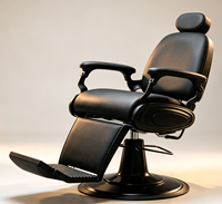 Fauteuil de barbier moderne tout noir, hydraulique, inclinable, pivotant, avec appui-tête et repose-pieds réglables pour salon de coiffure