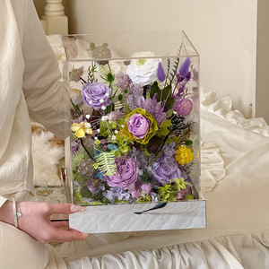 AM-PFHJ11 Ammy Rosa Eterna di Lusso in Scatola Acrilica, Fiore Vero Preservato, Ornamento Rosa <span class=keywords><strong>Viola</strong></span> da <span class=keywords><strong>Giardino</strong></span>, Regalo di Natale - Product Image 1