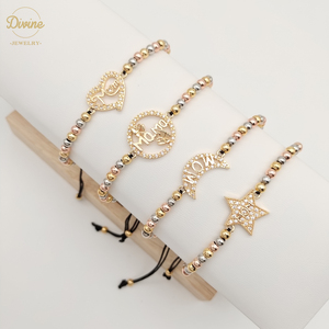 Chaîne de connecteurs à perles tricolores en or laminé 14 carats, bracelets porte-bonheur pour maman - Product Image 2