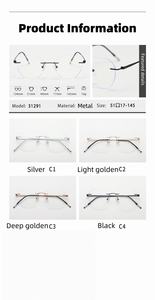 Montures de lunettes de style haut de gamme sans <span class=keywords><strong>monture</strong></span> en métal, lunettes de vue rétro à verres plats tendance pour femmes et hommes - Product Image 4