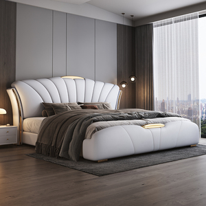 เตียงหนังสไตล์อิตาเลียนสุดหรู รูปทรงเปลือกหอย สำหรับห้องนอนใหญ่ บุหนานุ่ม เหมาะสำหรับบ้านและโรงแรม - Product Image 6