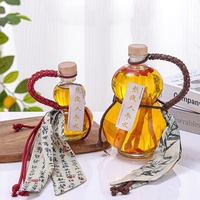 Bouteille créative portable en forme de gourde pour boissons froides, jus, vin de fruits, avec bouchon en liège, emballage sérigraphié et cordon de transport