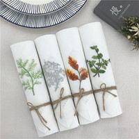 Serviettes en lin brodées à la main avec ourlet festonné, motifs personnalisés, carrées, décoration de restaurant, coussinets thermiques, lavables, réutilisables
