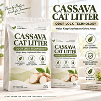 Fabricant de litière pour chats en tapioca de manioc sous marque privée OEM, 100% biodégradable, écologique, jetable aux toilettes, sans danger pour les chatons, vente en gros en vrac