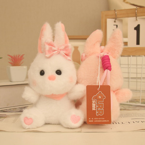 Portachiavi Coniglietto di Peluche Carino con Fiocco Rosa <span class=keywords><strong>e</strong></span> Zampe a Cuore, Morbido Ciondolo Coniglio Imbottito per Decorazione Borsa <span class=keywords><strong>e</strong></span> Zaino, Adorabile - Product Image 2