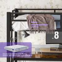 Lit superposé moderne avec bureau intégré, structure métallique, barrières de sécurité, 2 échelles latérales, finition noire thermolaquée, idéal pour appartement, chambre, salon, école