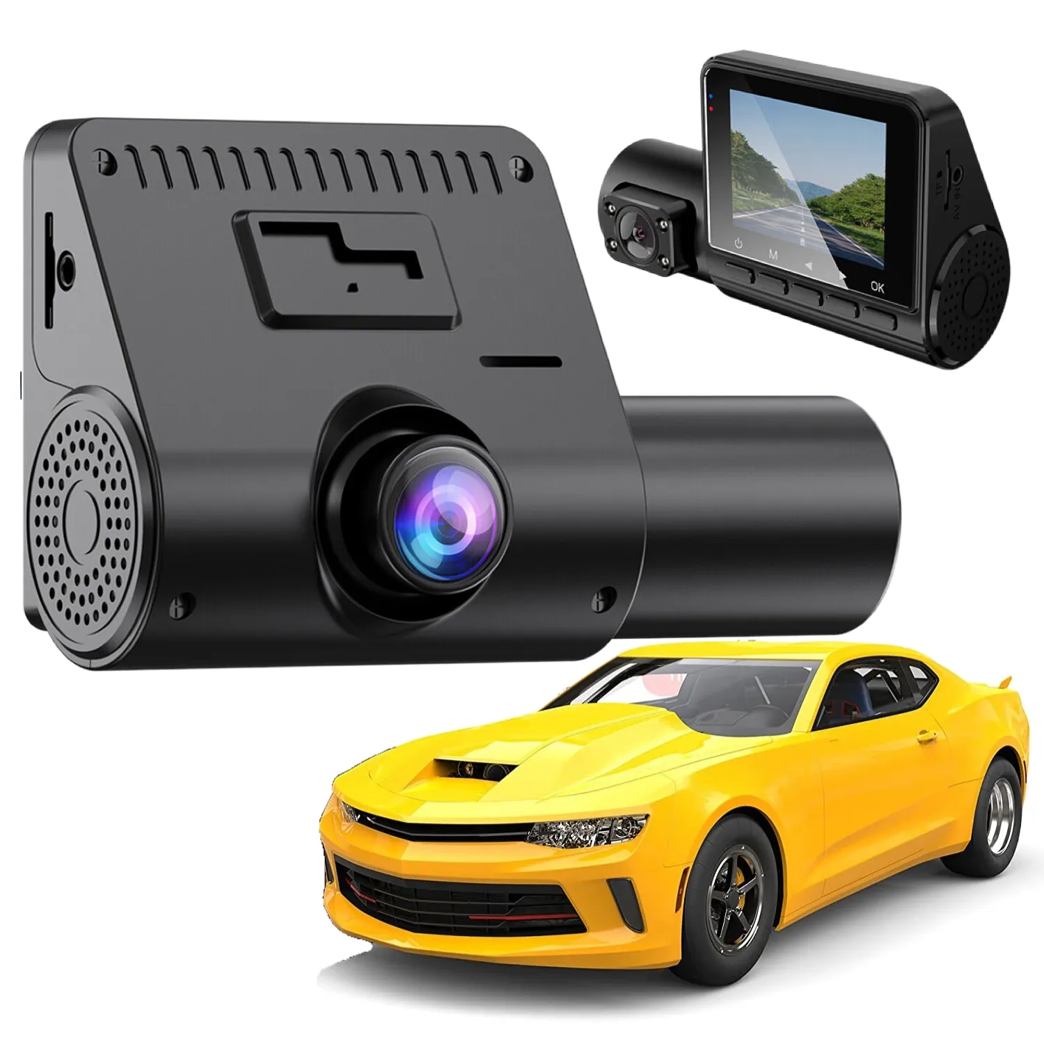 2,4-Zoll-IPS-Bildschirm Auto Black Box 3 Kameras Video recorder Für Auto Corolla Dash Cam Vorder-und Innenspiegel Rückfahr kamera