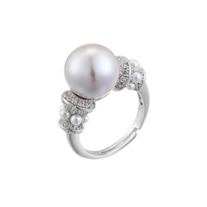 Micro Set Zircon Faux Pearl Open <b>Ring</b> Gray Purple Bead <b>Adjustable</b> For Women Index Finger Everyday Wear Jewelry - Product Image 5