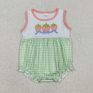 Ropa para hermanas pequeñas, ropa a juego de verano para niñas con bordado de fresas y cuadros - Product Image 2