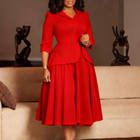Robe africaine grande taille pour femme, col tailleur, manches trois-quarts, couleur unie, jupe ample, mode automne, commerce extérieur