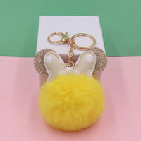 Porte-clés Kawaii en PU avec nœud et pompon en fourrure, boule moelleuse brillante, accessoires de sac à main pour femmes