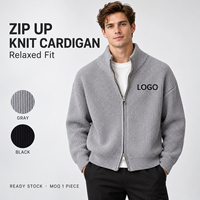 Pull cardigan tricoté zippé pour homme, col montant, double fermeture éclair, coupe décontractée, manches longues, couleur unie, automne-hiver – Grande Vente