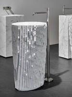 Lavabo sur pied en marbre naturel moderne, égouttoir haut de gamme sur mesure pour hôtels et villas, vasque monobloc en pierre, finition polie, certifié NSF