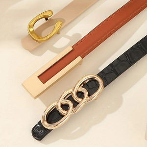 เข็มขัดผู้หญิงแบบไขว้ทรง <span class=keywords><strong>Tide</strong></span> พร้อมหัวเข็มขัดโลหะแบบสามห่วงและแบบห่วงเดี่ยว ดีไซน์หนังเข้าได้กับทุกชุด ไม่มีขนาดความกว้างหรือความยาว - Product Image 3