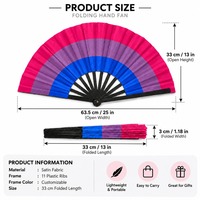 Éventails pliants 33 cm en bambou, plastique et bois, thème Fierté Bisexuelle, arc-en-ciel, personnalisables avec logo, vente directe usine
