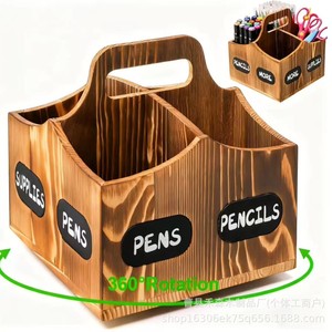 Estante de almacenamiento de suministros de arte de madera, soporte para lápices de 4 compartimentos con asa, organizador de escritorio para bolígrafos, crayones y marcadores - Product Image 5
