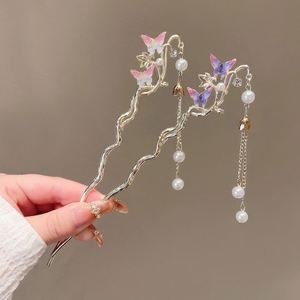Pasador de Pelo con Doble Mariposa y Borlas para Mujeres y Niñas, Exquisito Pasador de Metal con Cristales y Perlas, Accesorios de Joyería para el Cabello - Product Image 1