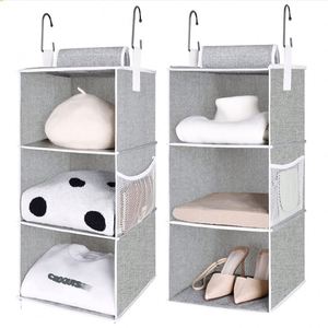 Detachable 3 Shelf Hanging Closet Organizers Collapsible Closet Hanging Shelves for Clothes and <b>Shoes</b> Canvas Gray - Product Image 1