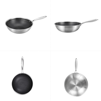 Wok en acier inoxydable hybride à 3 couches avec couvercle, antiadhésif, compatible induction, sans PFOA, pour toutes les plaques de cuisson