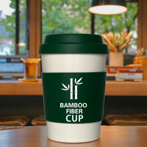 Tasse à café réutilisable en fibre de bambou de voyage 12oz gobelet en bambou tasse à emporter tasse en plastique pour café chaud et boissons froides avec couvercle en silicone - Product Image 1