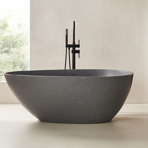 Baignoire ovale autoportante en pierre naturelle noire, marbre et résine – Prix - Product Image 1