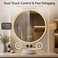 Miroir de salle de bain rond à LED mural anti-buée avec éclairage, commande tactile, 3 températures de couleur, intensité réglable