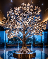 Núcleo LED Starlight con diseño de pulido de espejo/Escultura de árbol de cristal dorado/Diseño de marco de metal industrial