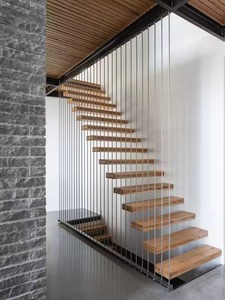 Scala a giorno <span class=keywords><strong>in</strong></span> <span class=keywords><strong>legno</strong></span> di quercia dal design fantastico con travi a scomparsa, ringhiere e corrimano a cavo per appartamento - Product Image 6