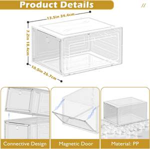 Boîtes de rangement empilables transparentes en plastique pour baskets, type tiroir en acrylique à ouverture frontale, avec fermeture magnétique, vente en gros - Product Image 6