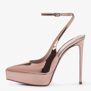 Sandales à plateforme épaisse en cuir verni pour femme, grande taille 45, coupe large, talons hauts fins, avec lanières de cheville, chaussures d'été à talon découpé - Product Image 3