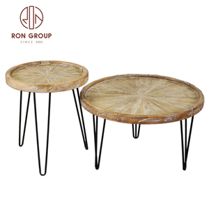 Rifornimento di fabbrica prezzo a buon mercato personalizzato moderno lusso rotondo vecchio <span class=keywords><strong>olmo</strong></span> in legno massello tavolino da tè rotondo con gamba in metallo nero - Product Image 1