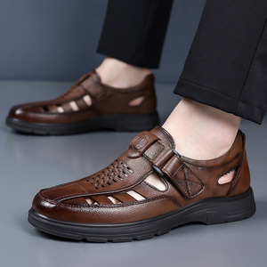 Sandalias de Verano para Hombre, Punta Redonda, Cuero, Cierre de Velcro, Estilo Deportivo, Entresuela de EVA, Suela de Goma, Color Sólido, Cómodas - Product Image 4