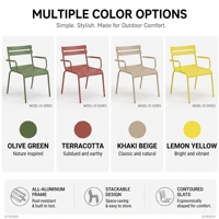 Fauteuil d'extérieur en aluminium pur couleur personnalisée avec lattes, chaise de salle à manger pour patio, vente en gros pour projets hôteliers