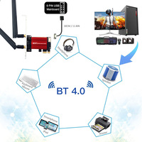 Adaptador de Red PCI Express de Doble Banda 2.4G y 5G AC1200 1200Mbps BT4.0 Wifi 5, Tarjeta PCI-E