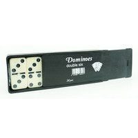 Jeu de dominos double six personnalisé en usine chinoise, 28 pièces, blocs de dominos en plastique noir, boîte pour jeux de table amusants