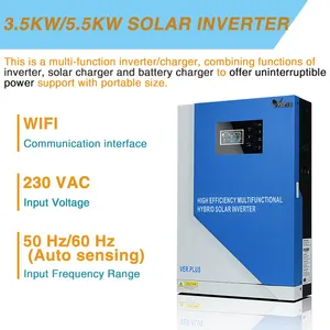 Inverter Surya Hibrida 6200W 48V 5KW 10KW dengan MPPT untuk Sistem Tenaga Surya untuk Rumah dan Pemerintah