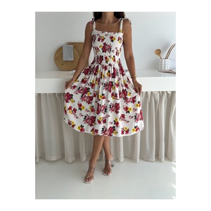Women's Floral Print Summer <b>Dress</b> Viscose Fabric Ruched Bodice Midi Length S M L XL Casual Wear - Product Image 2