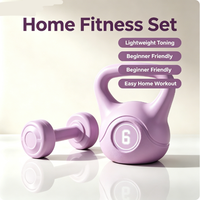 Ensemble d'haltères et de kettlebells pour entraînement à domicile, kettlebell de 6 kg + haltères de 2 kg, équipement de fitness portable antidérapant rose