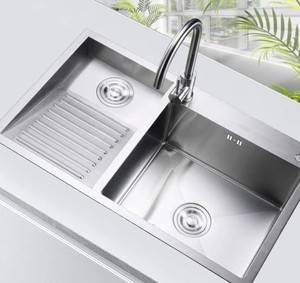 Fregadero de cocina cuadrado de acero inoxidable con doble cubeta, lavadero integrado con tabla de lavado, para lavandería, hogar, apartamento, proyecto, lavabos para champú - Product Image 4
