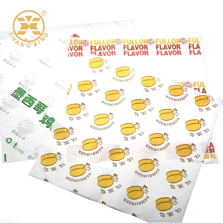 Logo stampato personalizzato all'ingrosso e dimensioni Food Safe Grade Burger Greaseproof Deli Meat Wrapping Wax Coated Paper