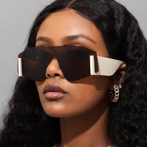 2024 yeni Trendy moda kadın güneş gözlüğü çerçevesiz turuncu Steampunk çerçeve zarif gözlük lüks tasarımcı UV400 kadın gözlük