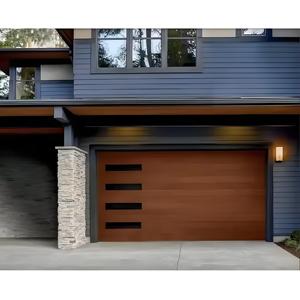 <span class=keywords><strong>Porte</strong></span> de <span class=keywords><strong>garage</strong></span> en acier à panneaux affleurants sur mesure avec texture de <span class=keywords><strong>bois</strong></span> naturel et fenêtres verticales, portes de <span class=keywords><strong>garage</strong></span> contemporaines à lattes - Product Image 1