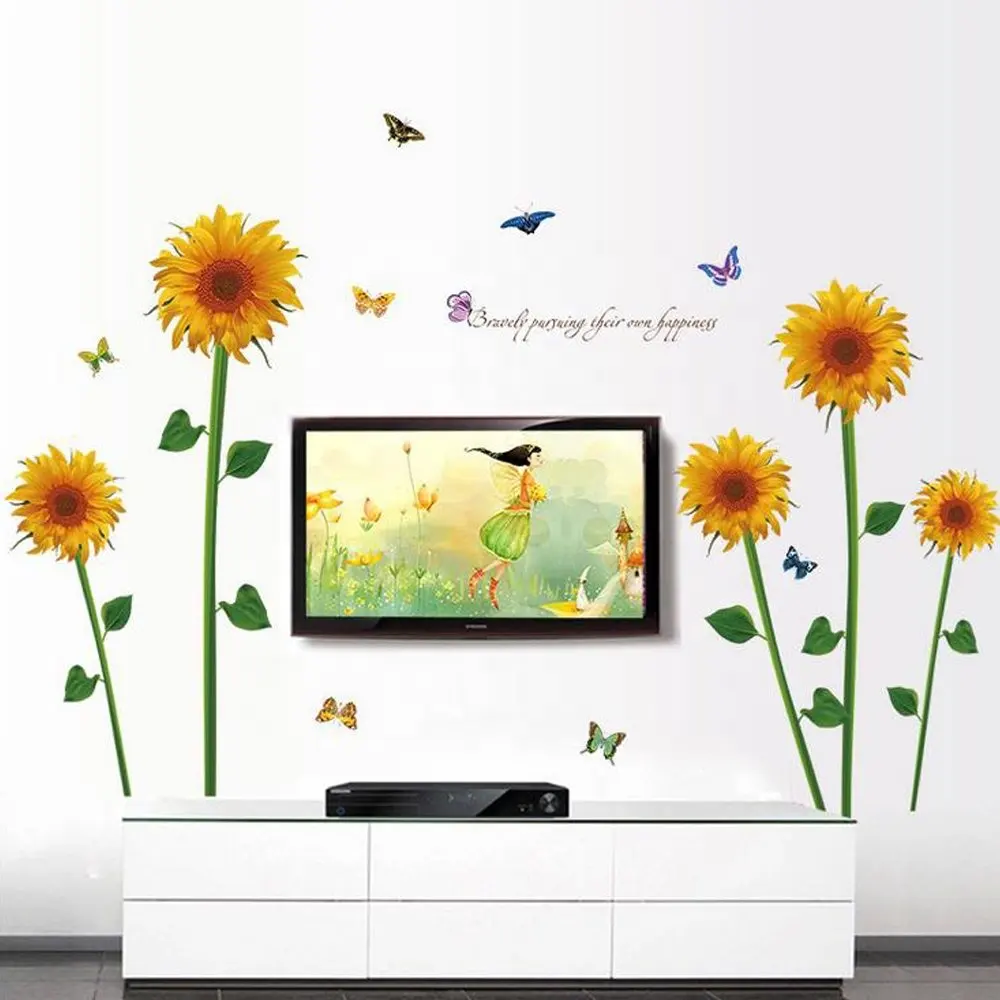MY090 Fashion Creative Sunflower Wall Stickers Removable DIY Smile Sun Flowers Wall Decal