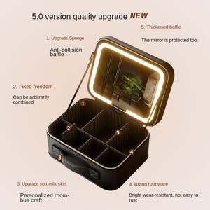 Sac de maquillage personnalisé avec éclairage LED et miroir, <span class=keywords><strong>organiseur</strong></span> portable en <span class=keywords><strong>cuir</strong></span> PU pour le rangement des cosmétiques en voyage - Product Image 1