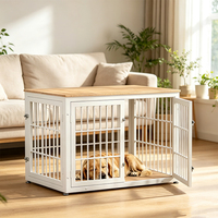 Meuble de canil en bois massif blanc pour chien, table d'appoint intérieure avec doubles portes verrouillables, cage décorative pour animaux de compagnie de taille moyenne
