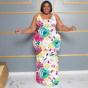 Vestido de verano 2023 <span class=keywords><strong>ropa</strong></span> de talla grande <span class=keywords><strong>ropa</strong></span> de mujer sin mangas recto estampado Floral extra Maxi vestido - Product Image 5